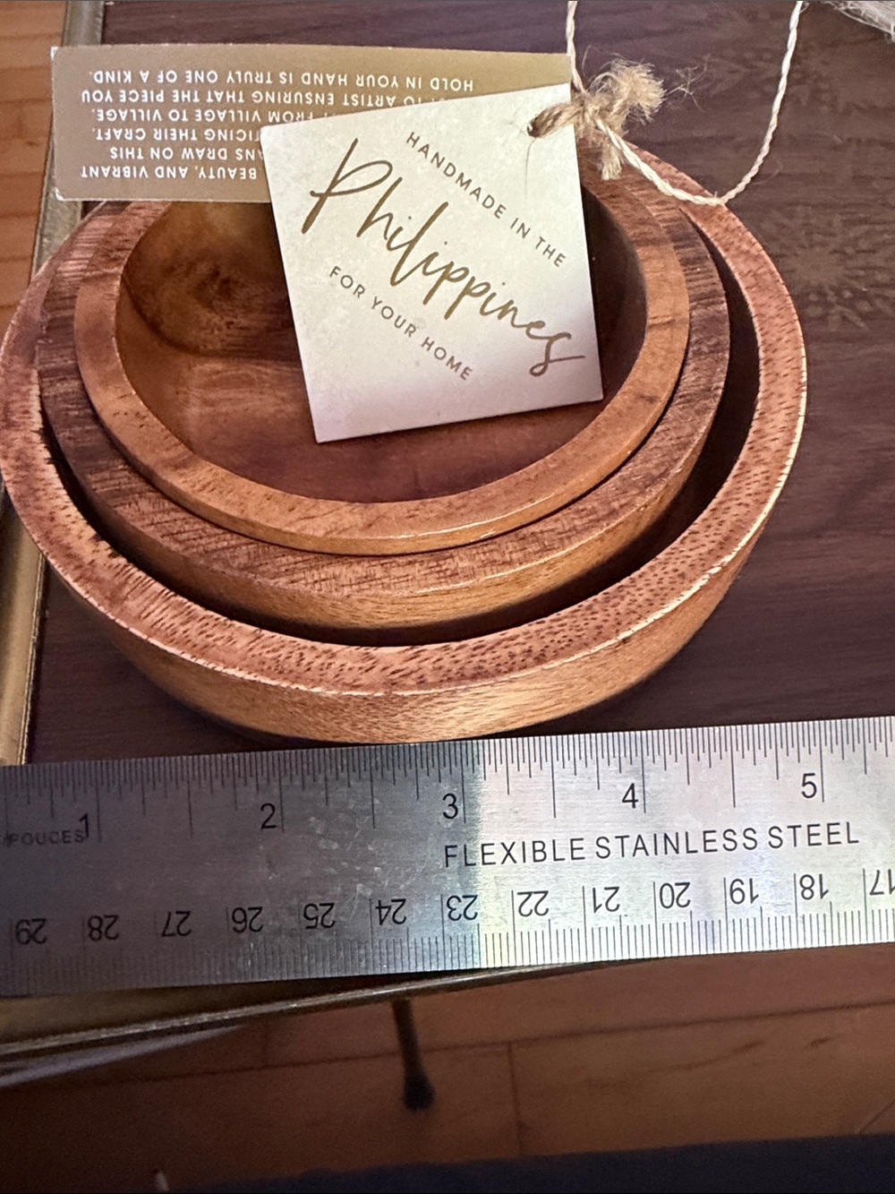 New 3 Handmade Philippine Wooden Nesting Bowls - largest 5”